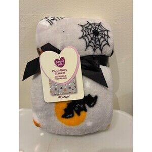 NWT Parent’s Choice Plush Baby Blanket Gray Halloween Mummy Print 30" x 36"